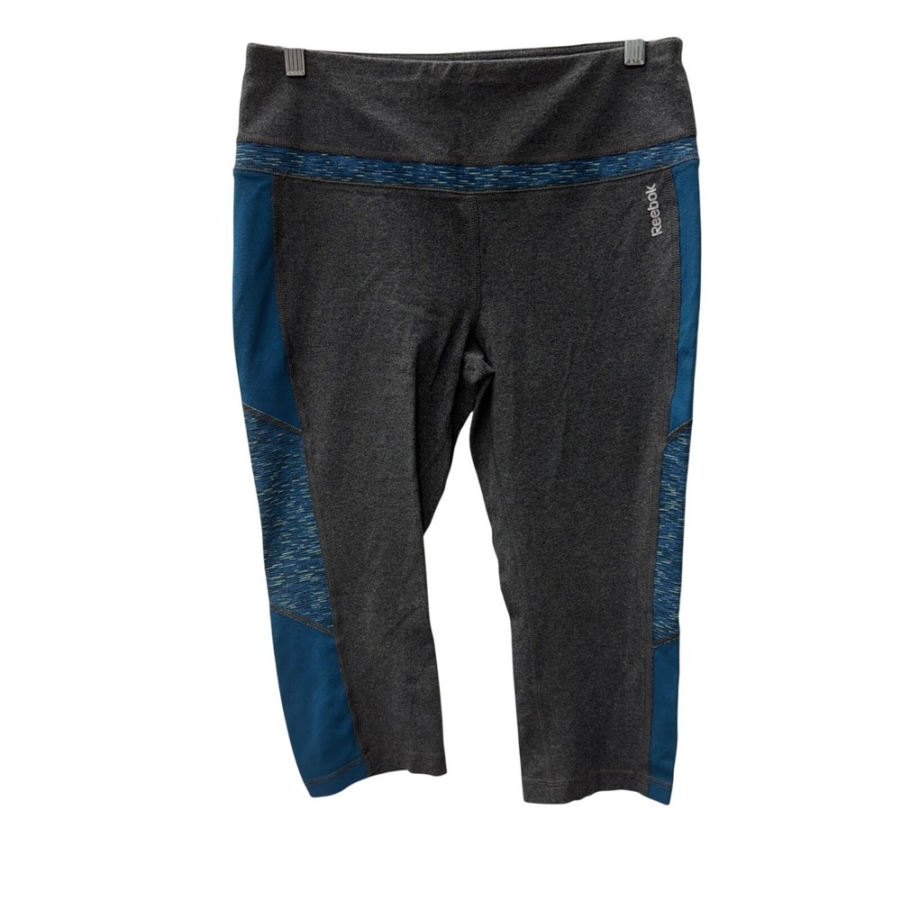 Reebok Womens Gray Blue Colorblock Cropped Athletic Leggings Size L‎